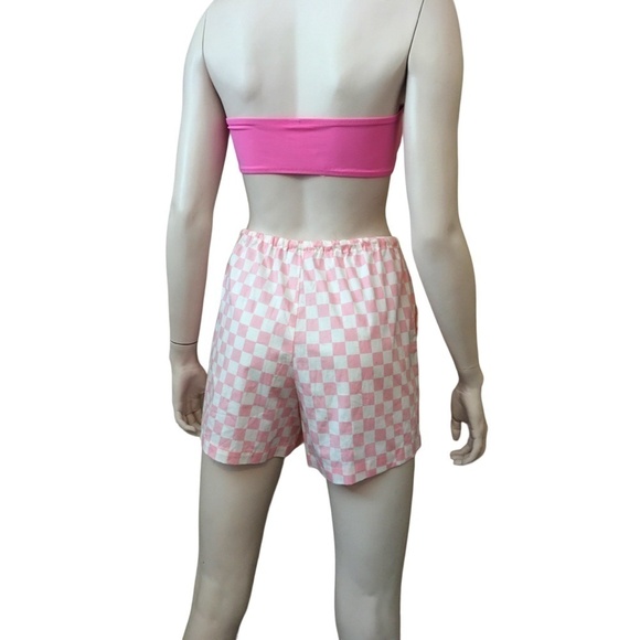 WAYF 98 Neko Drawstring Pink & White Checkered Cotton Shorts NWOT Beachy NWOT - Picture 8 of 16